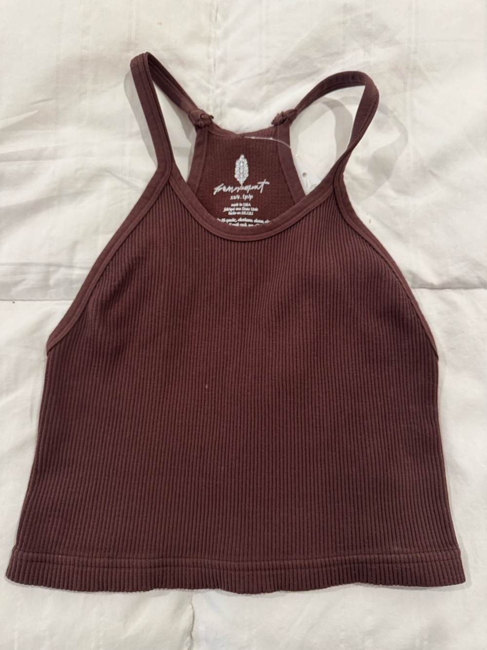Free People Ribbed Racerback Tank Top in Chocolate Brown
